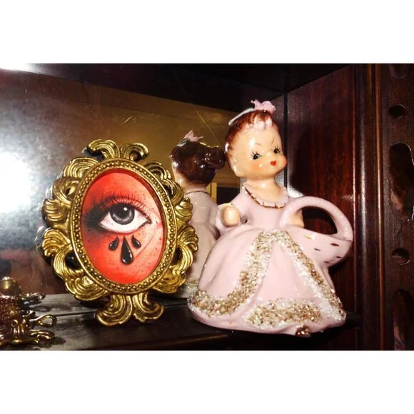 Vintage Ucagco Ceramic Women in Pink Dress w/ Basket Figurine antique lady - Picture 6 of 16